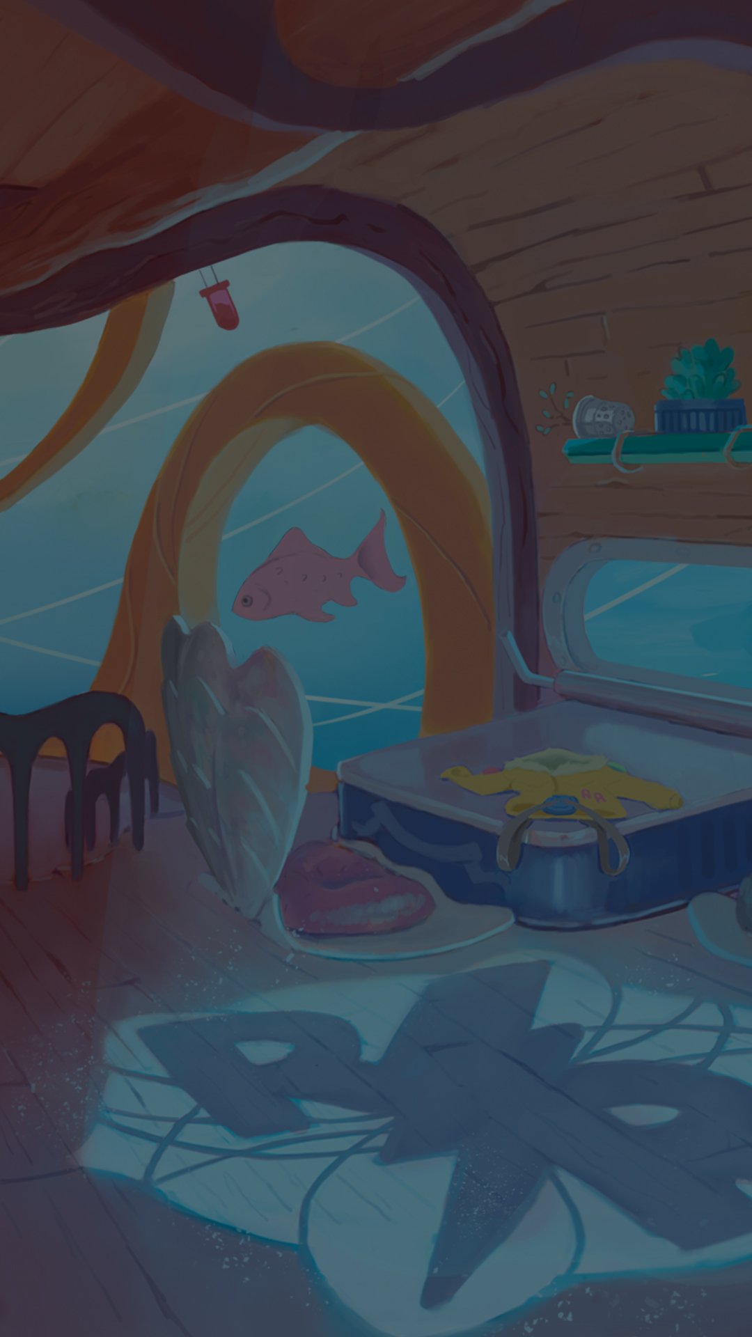 Mobile device image of a captain's quarters from the Disney Lorcana Trading Card Game Azurite Sea set