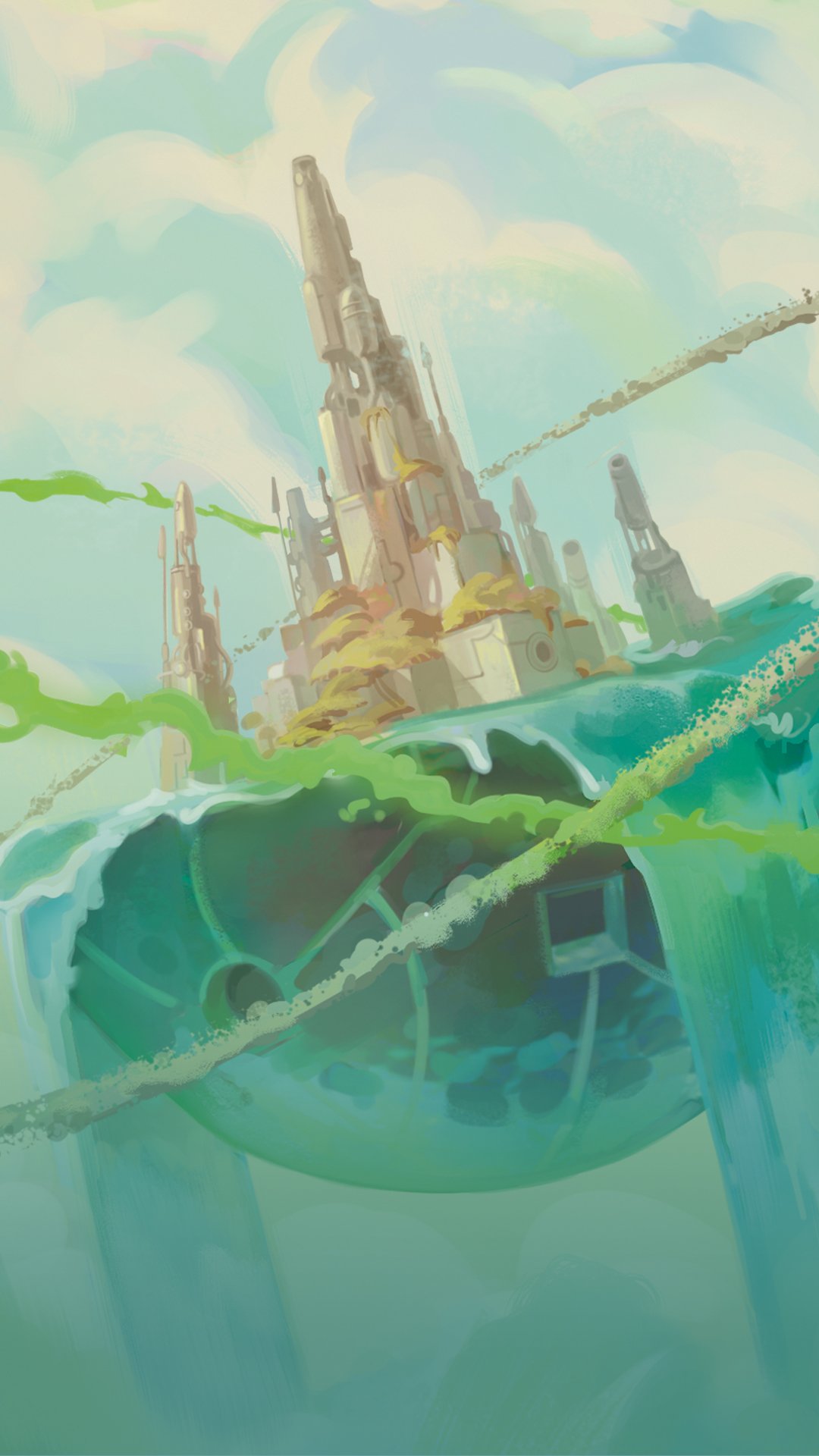 Decorative mobile background image of Arkazia Island from the Disney Lorcana Trading Card Game