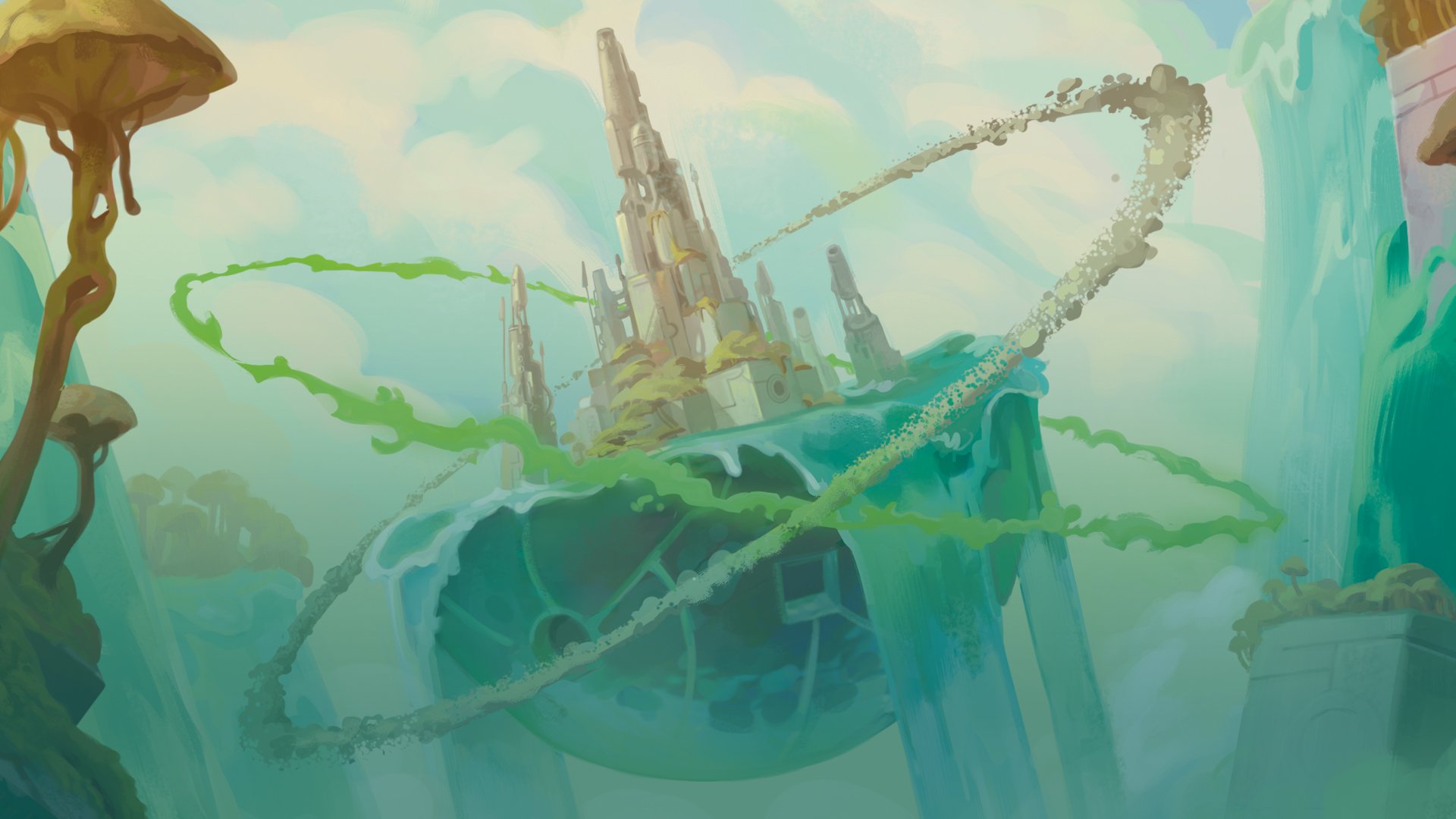 Decorative background image of Arkazia Island from the Disney Lorcana Trading Card Game